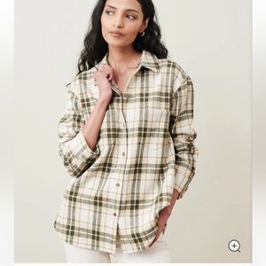 Jenni Kayne O’Keeffe Overshirt Wool Blend Flannel Oatmeal Plaid Size S